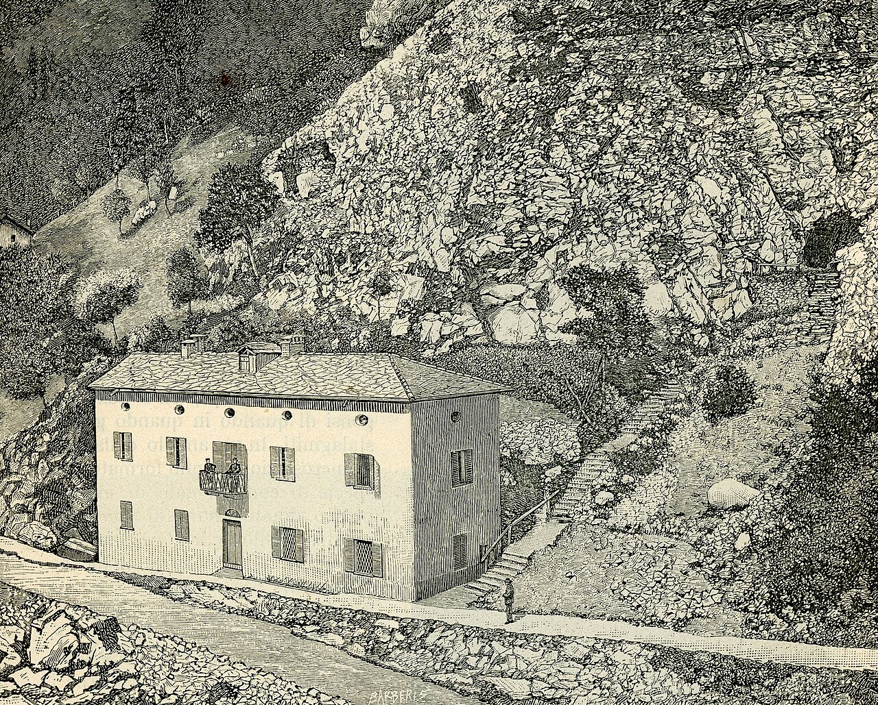 L'ingresso delle Grotte di Bossea in un'incisione dell'Ottocento
